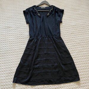 NWOT Pinko Womens Black Rhinestone Beaded Satin Midi Dress Size 8